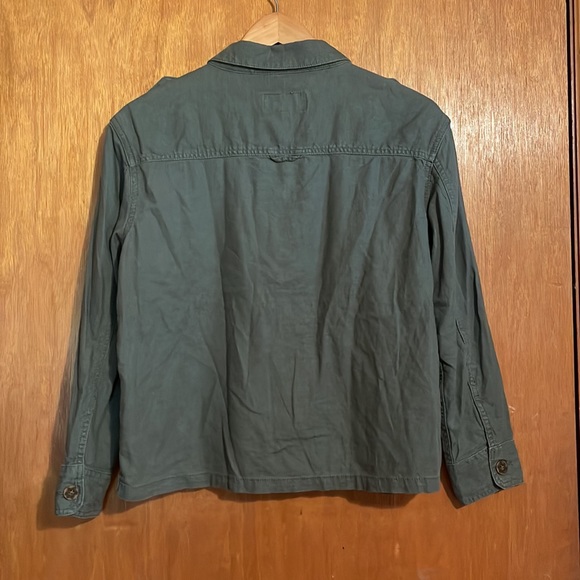 •TIME AND TRU•ARMY GREEN VISCOSE-LINEN BLEND BUTTON LIGHTWEIGHT SHACKET SIZE S - Picture 3 of 7